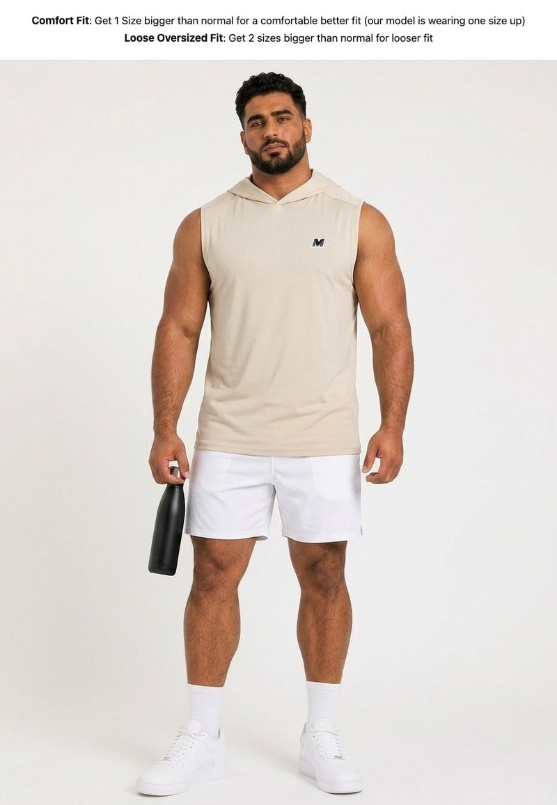 Moveletix Men's Summer Training Hooded Tank Top Beige - Image 3