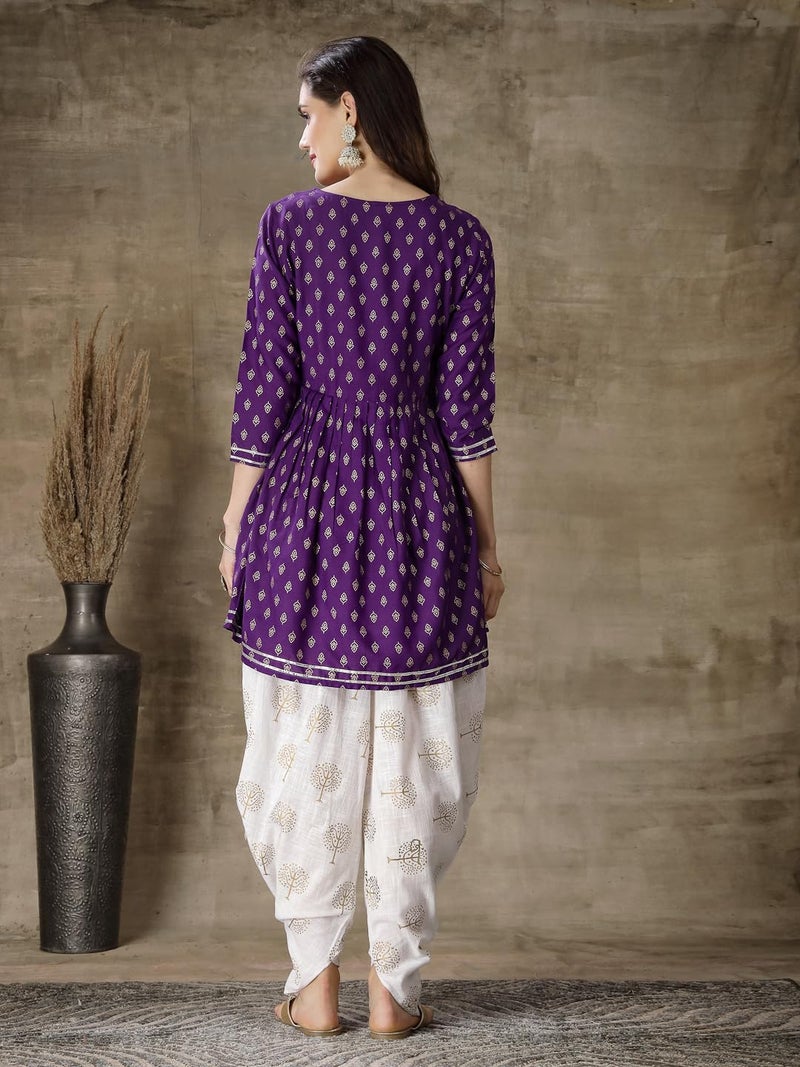 Stylum Women's Printed & Embroidered Rayon A-Line Kurti With Dhoti Pant - Image 2