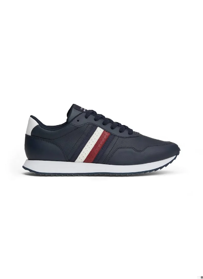 TOMMY HILFIGER Men's Signature Tape Lace-Up Runner Sneakers, Blue - Leather