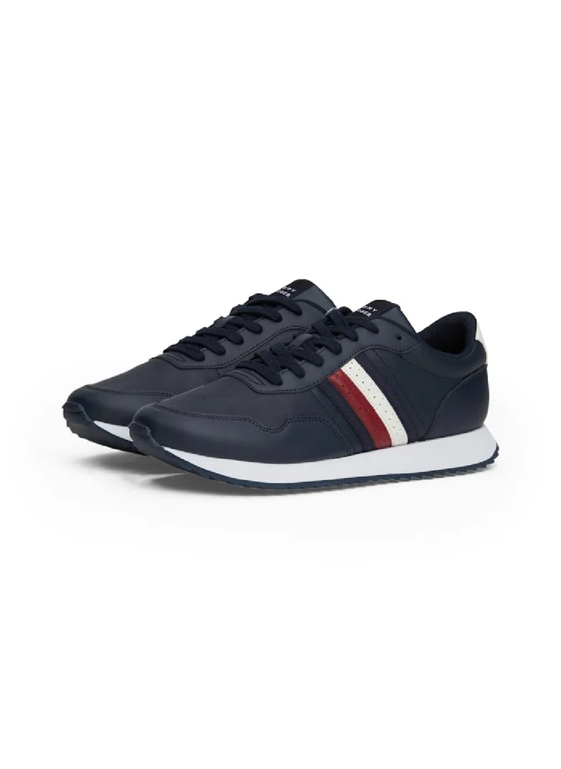 TOMMY HILFIGER Men's Signature Tape Lace-Up Runner Sneakers, Blue - Leather