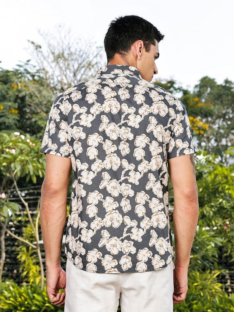 Thomas Scott Men's | All Over Printed | Spread Collar | 100% Cotton | Short Sleeve | Shirts for Men (Available in Plus Size) Grey - Image 4