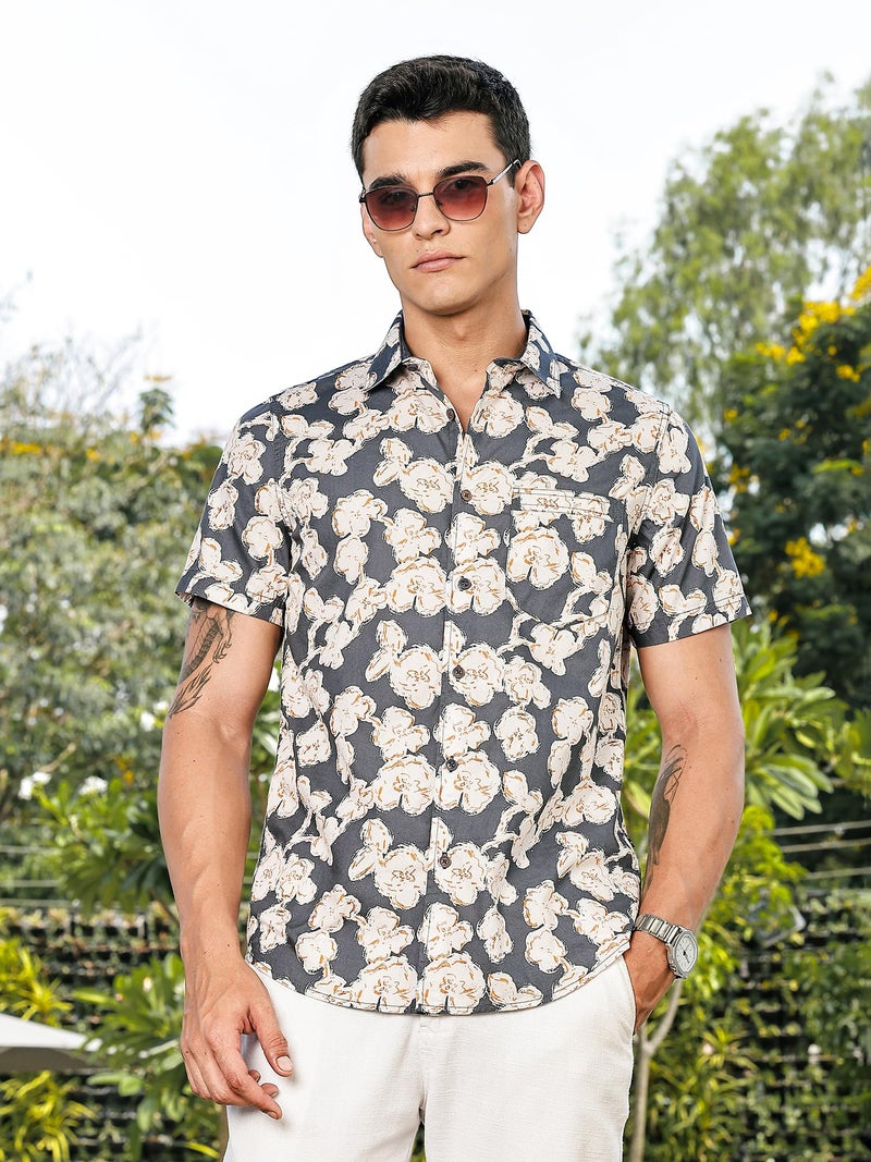 Thomas Scott Men's | All Over Printed | Spread Collar | 100% Cotton | Short Sleeve | Shirts for Men (Available in Plus Size) Grey - Image 3