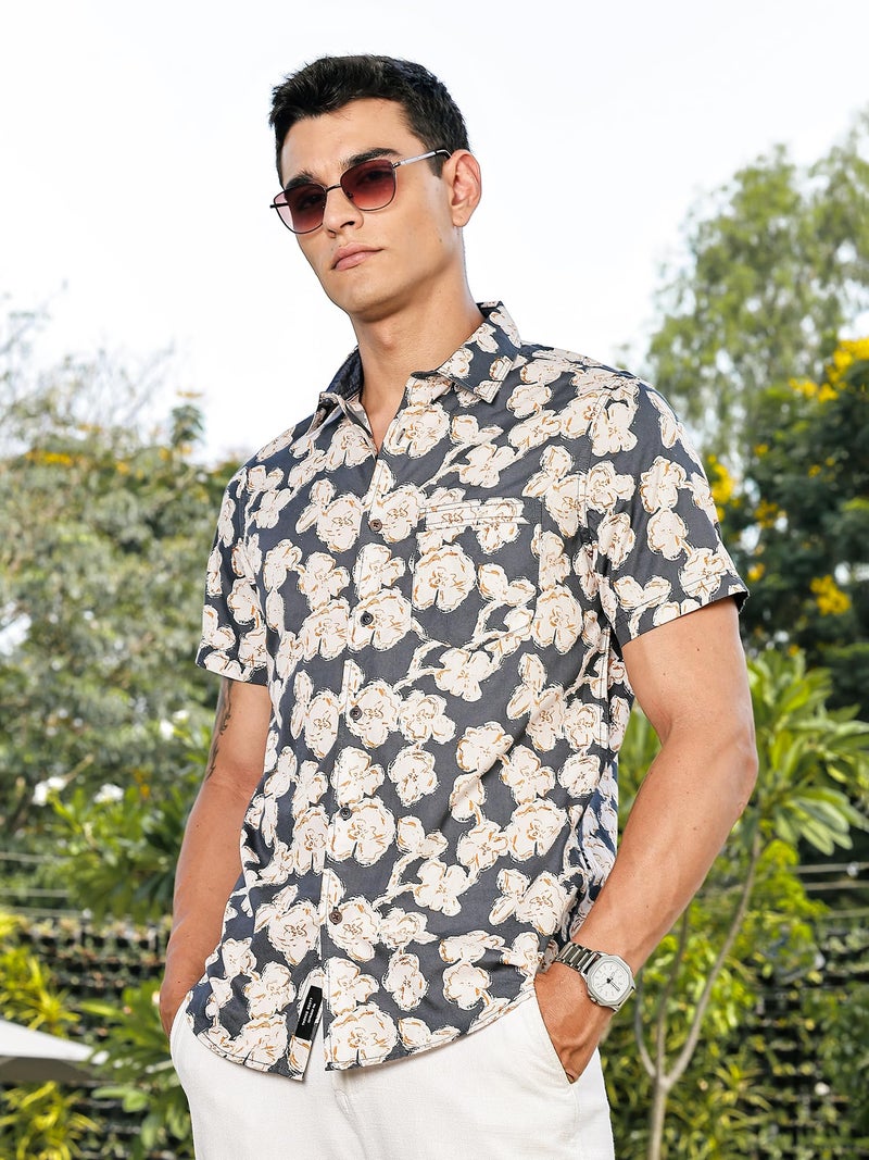Thomas Scott Men's | All Over Printed | Spread Collar | 100% Cotton | Short Sleeve | Shirts for Men (Available in Plus Size) Grey - Image 2