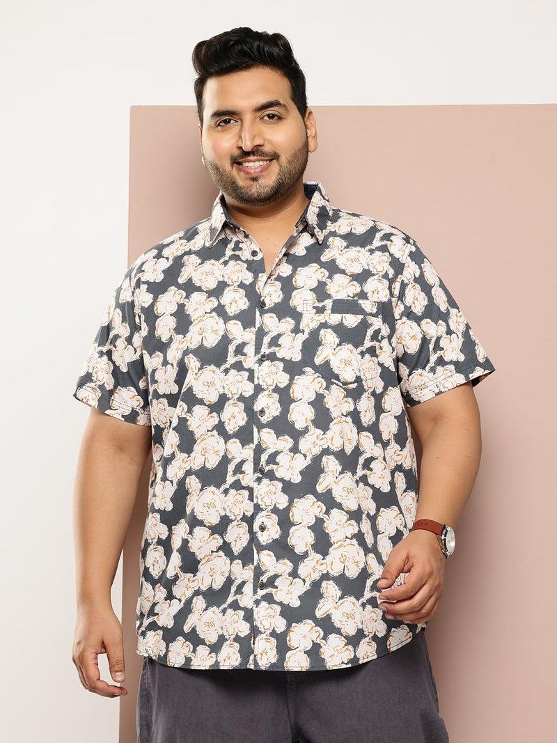 Thomas Scott Men's | All Over Printed | Spread Collar | 100% Cotton | Short Sleeve | Shirts for Men (Available in Plus Size) Grey - Image 5