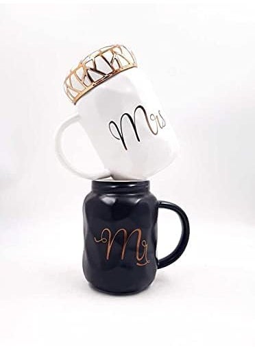 bizwiz bizwiz Orbit House Mr and Mrs Coffee Mugs Set of 2 Gifts for CoupleBride GroomCeramic Marble Cups for Bridal Engagement Wedding Anniversary MR MRS Mug Black White with LID  - Image 4