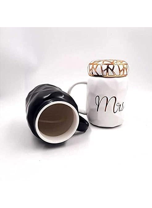 bizwiz bizwiz Orbit House Mr and Mrs Coffee Mugs Set of 2 Gifts for CoupleBride GroomCeramic Marble Cups for Bridal Engagement Wedding Anniversary MR MRS Mug Black White with LID  - Image 2