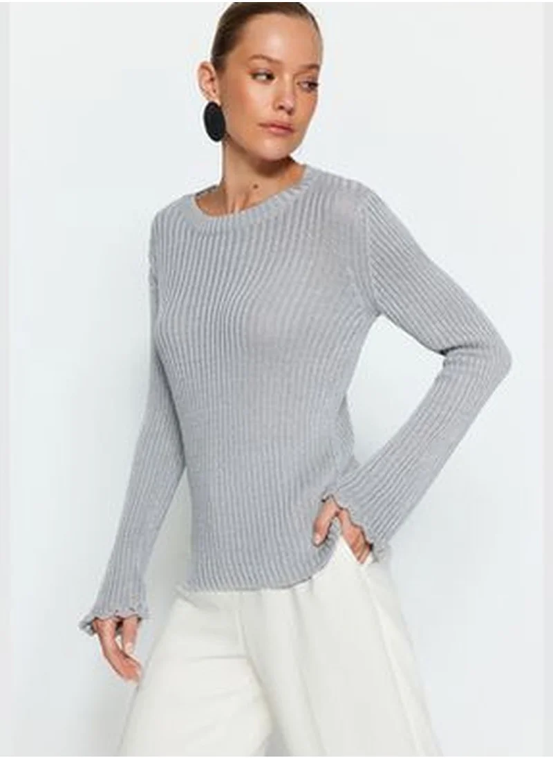 trendyol Gray Silvery Crew Neck Knitwear Sweater TWOAW24KZ01166