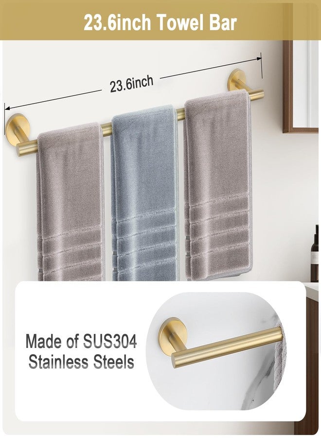 soaez Brushed Gold Bathroom Hardware Set, 5 Pieces Gold Towel Bar Bathroom Accessories, Upgraded Toilet Paper Holder with Shelf Set, 23.6 Inch Towel Rack Towel Holder for Bathroom Wall - Image 2