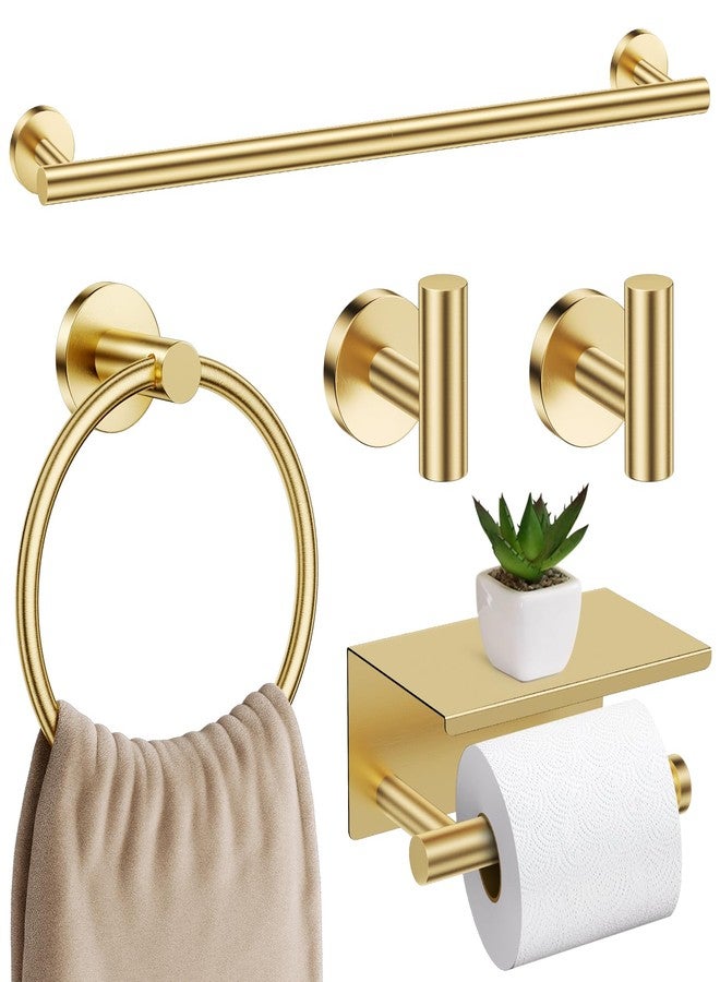 soaez Brushed Gold Bathroom Hardware Set, 5 Pieces Gold Towel Bar Bathroom Accessories, Upgraded Toilet Paper Holder with Shelf Set, 23.6 Inch Towel Rack Towel Holder for Bathroom Wall - Image 1