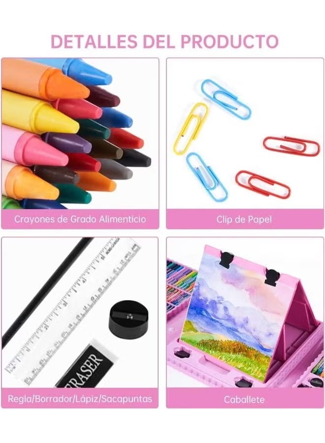 208 Pieces Painting Set, Professional Folding Art Set for Kids with Portable Double-Sided Easel, Ideal Gift for Kids, School Art Supplies, Students, Beginners (Pink) - Image 1