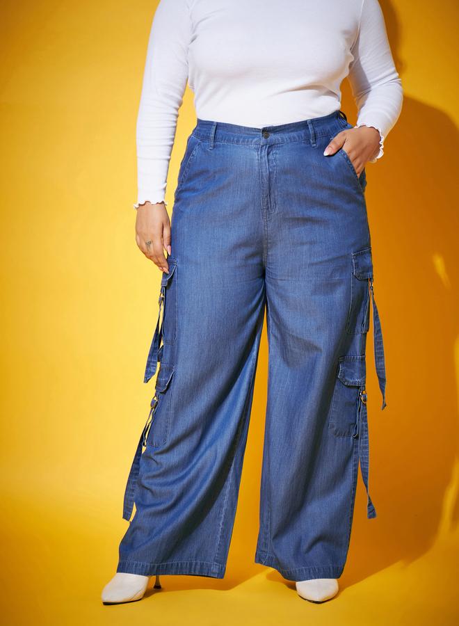 Sassafras Plus Size Blue Cargo Trousers - Image 2