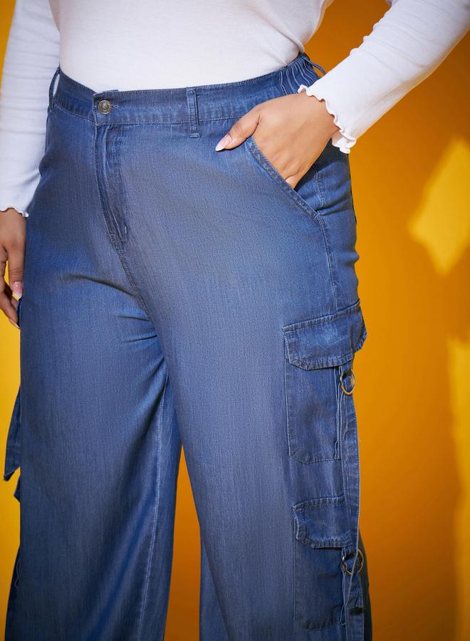 Sassafras Plus Size Blue Cargo Trousers - Image 4