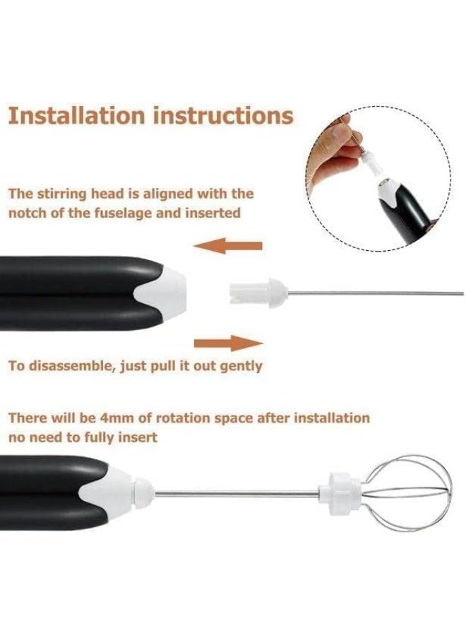 خلاط حليب كهربائي قابل لإعادة الشحن بمنفذ USB، خلاط مشروبات قابل لإعادة الشحن بمنفذ USB مع خفّاقتين من الفولاذ المقاوم للصدأ، خلاط للكابتشينو والشوكولاتة الساخنة والميلك شيك ومزيج البيض - أسود  - Image 3
