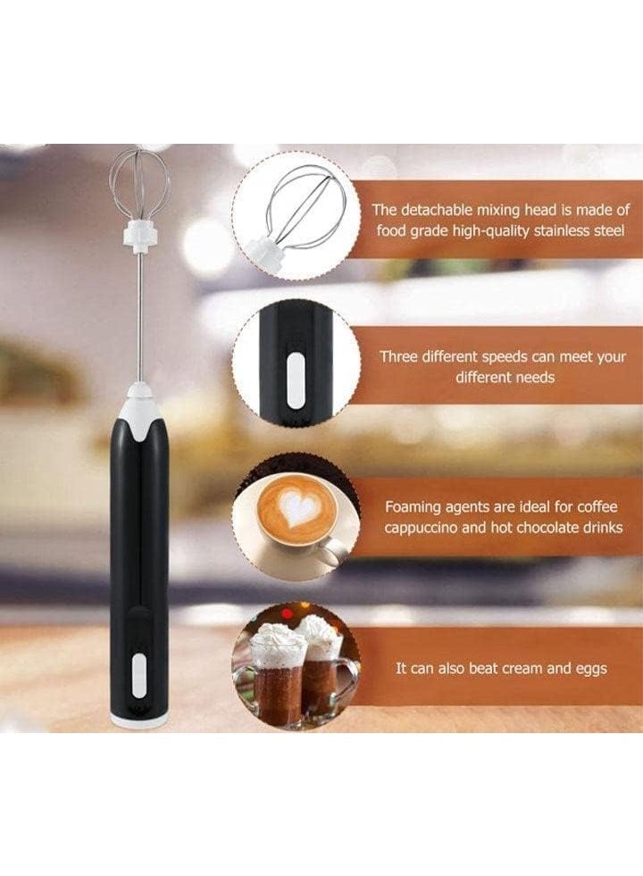 خلاط حليب كهربائي قابل لإعادة الشحن بمنفذ USB، خلاط مشروبات قابل لإعادة الشحن بمنفذ USB مع خفّاقتين من الفولاذ المقاوم للصدأ، خلاط للكابتشينو والشوكولاتة الساخنة والميلك شيك ومزيج البيض - أسود  - Image 5