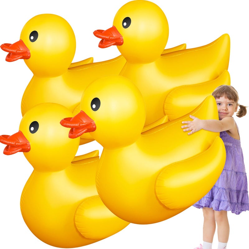 Hungdao 4 Pack 4 Feet Giant Inflatable Duck Huge Large Blow up Duck Pool Float for Kids Summer Beach Swimming Pool Party DecorationClassic