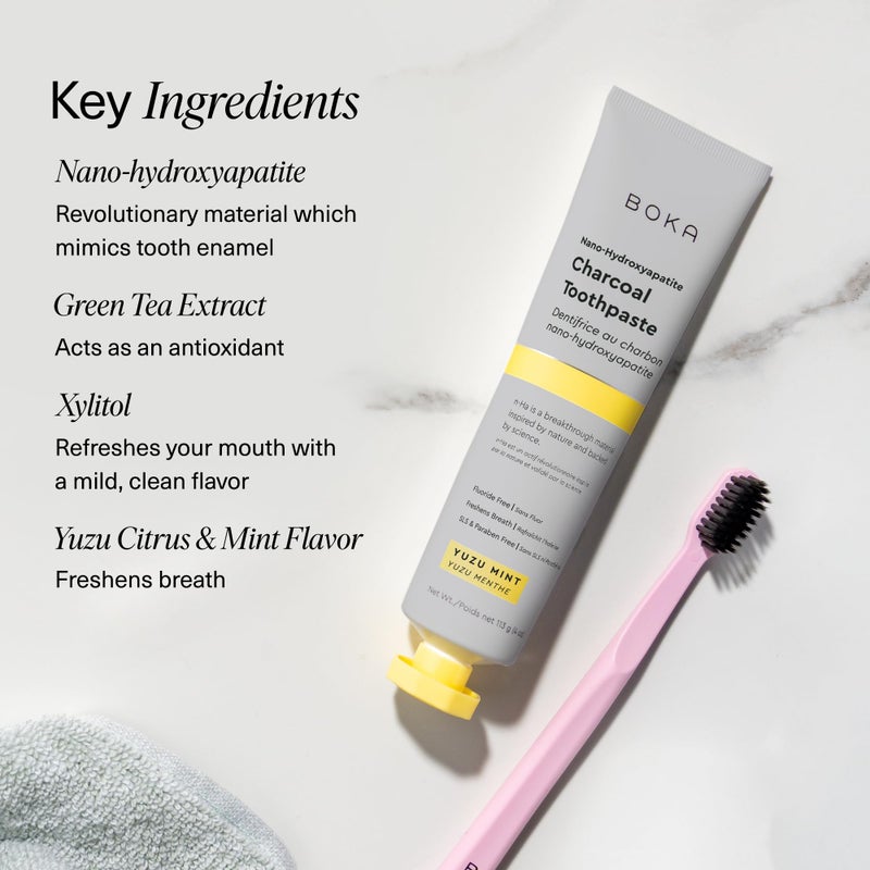 Boka Fluoride Free Toothpaste, Nano Hydroxyapatite Toothpaste, Appropriate for Sensitive Teeth - for Adult, Kids Oral Care - Charcoal Yuzu Mint Flavor, 4 Fl Oz 3Pk US Manufactured - Image 5
