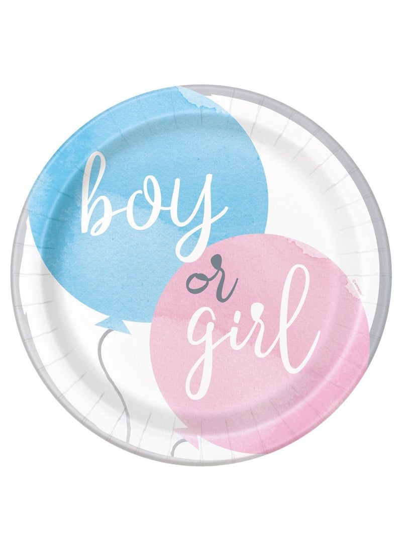 Unique Boy Or Girl Disposable Paper Plates Blue Pink White 22cm 8-Pack - Image 1