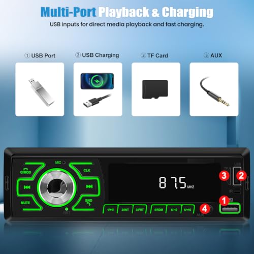 SIXWIN Single Din Car Radio, Bluetooth Car Stereo, Car Multimedia Audio Receiver with Voice Control, AUX/USB/TF Input, APP Control and Location Tracking, FM Radio, Audio Recording - Image 3