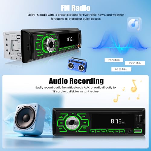 SIXWIN Single Din Car Radio, Bluetooth Car Stereo, Car Multimedia Audio Receiver with Voice Control, AUX/USB/TF Input, APP Control and Location Tracking, FM Radio, Audio Recording - Image 4