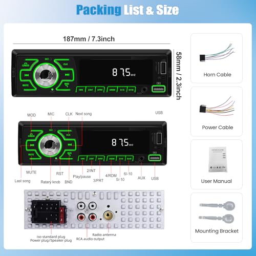 SIXWIN Single Din Car Radio, Bluetooth Car Stereo, Car Multimedia Audio Receiver with Voice Control, AUX/USB/TF Input, APP Control and Location Tracking, FM Radio, Audio Recording - Image 5