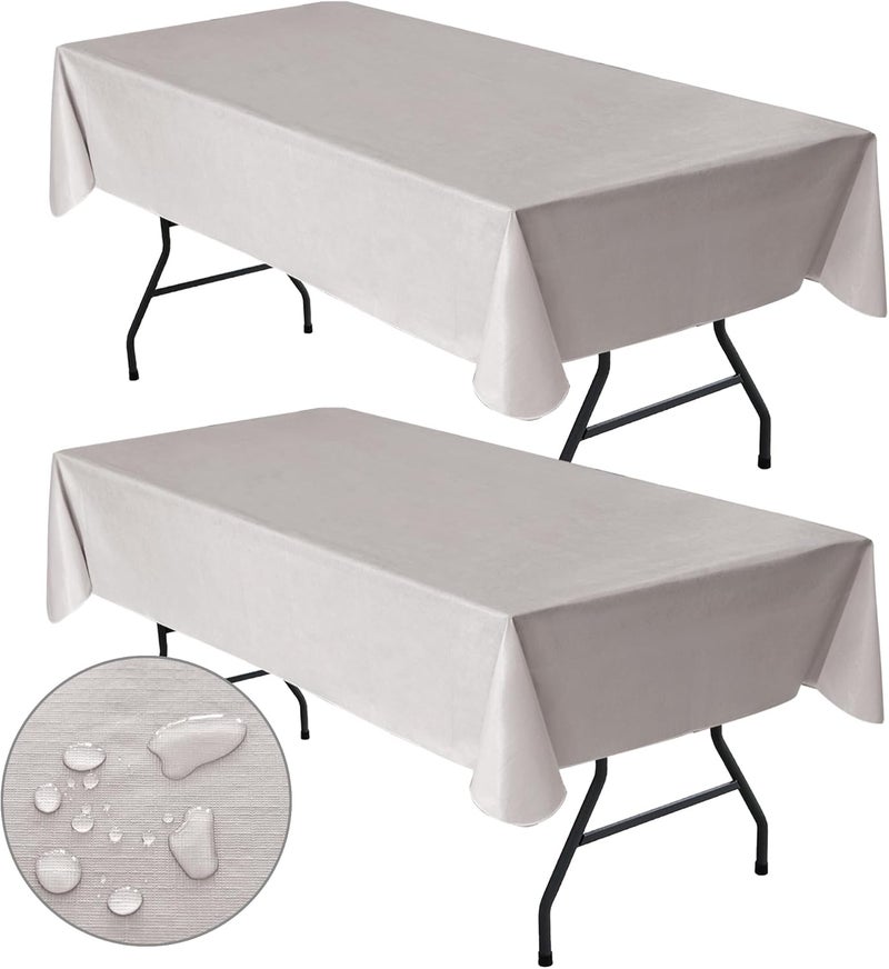 Nasitos 2 Pack Vinyl Plastic Table Cloth Rectangle 60x120 Inch-100% Waterproof Oil Spill Proof Stain Resistant Plastic Silver Table Cover with Flannel Backing for Kitchen, Dining, Parties - Image 1