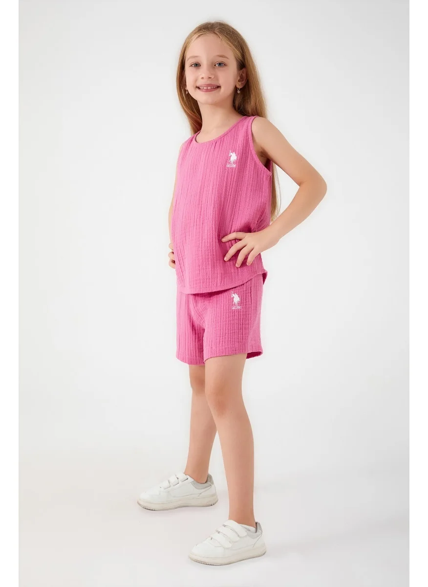 U.S. Polo Assn. Light Purple Reflection Detail Fuchsia Girls Shorts Set