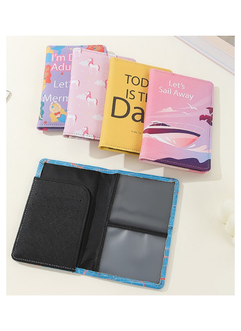 Generic Passport Holder Wallet Passport Holder, Multifunctional Girl Card Holder PU Leather Travel Document Holder, Travel Card Holder (Purple Print)  - Image 3