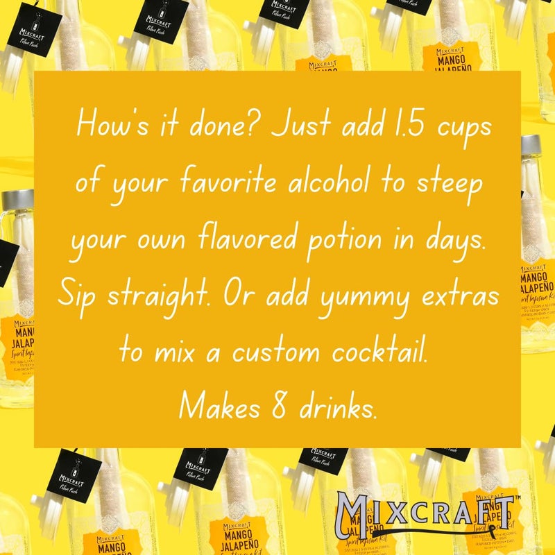 MixCraft Spirit Infusion Kit - Premium Craft Cocktail & Mocktail Mixer, Glass Bottle, Collapsible Funnel, Flavor Pouch & Recipe, Mango Jalapeño - Image 4