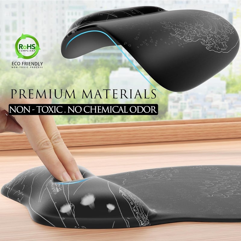 MROCO Ergonomic Mouse Pad with Gel Wrist Rest, Comfortable Mousepad with Smooth Wrist Support Surface and Non-Slip PU Base for Pain Relief, Computer, Laptop, Office & Home, 9.4 x 8.1 in, Kanagawa Wave - Image 5