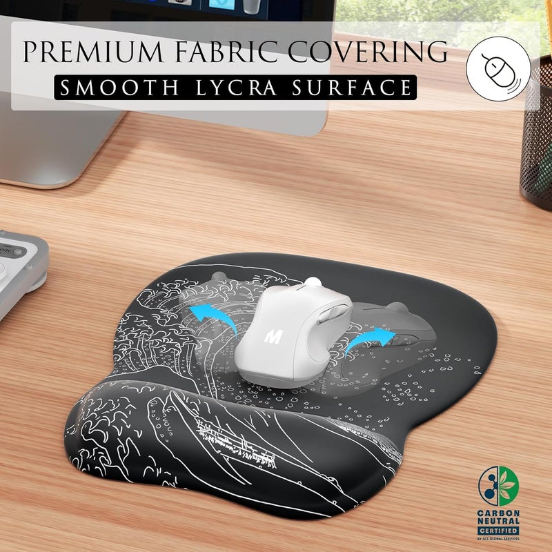 MROCO Ergonomic Mouse Pad with Gel Wrist Rest, Comfortable Mousepad with Smooth Wrist Support Surface and Non-Slip PU Base for Pain Relief, Computer, Laptop, Office & Home, 9.4 x 8.1 in, Kanagawa Wave - Image 2
