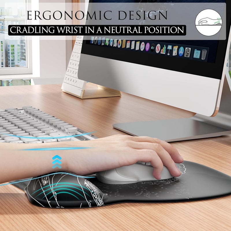 MROCO Ergonomic Mouse Pad with Gel Wrist Rest, Comfortable Mousepad with Smooth Wrist Support Surface and Non-Slip PU Base for Pain Relief, Computer, Laptop, Office & Home, 9.4 x 8.1 in, Kanagawa Wave - Image 4