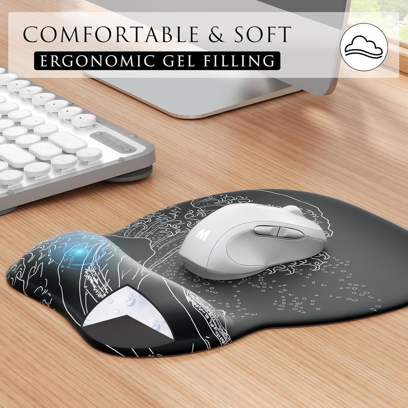 MROCO Ergonomic Mouse Pad with Gel Wrist Rest, Comfortable Mousepad with Smooth Wrist Support Surface and Non-Slip PU Base for Pain Relief, Computer, Laptop, Office & Home, 9.4 x 8.1 in, Kanagawa Wave - Image 3