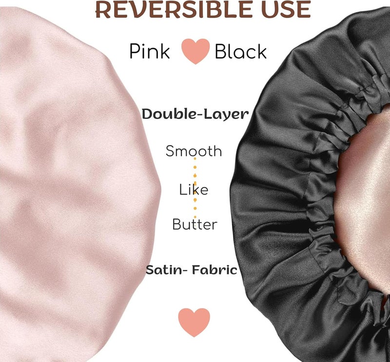 SIXHANS Satin Sleep Bonnet - Double Layer Hair Wrap with Adjustable Strap, Pink Bonnet for Curly Hair, Sleep Cap for Black Women - Image 2