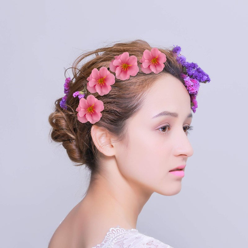 HOKPA Artificial Silk Cherry Blossom Flower Heads, Fake Fabric Sakura Floral Head Decor for Bridal Hair Clips Headbands Dress DIY Accessories Wedding Party Supply Table Decorative (100pcs Pink) - Image 3