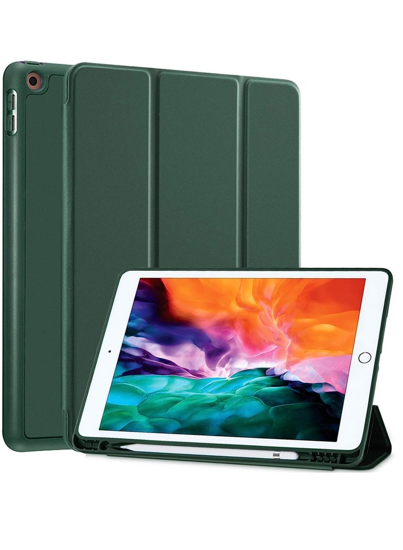 ELTRAZONE iPad 10.2-inch Case (9th/8th/7th Generation, 2021/2020/2019) with Pencil Holder - Slim Soft TPU Trifold Stand Protective Full Body Cover with Auto Sleep/Wake - Dark Green - Image 1