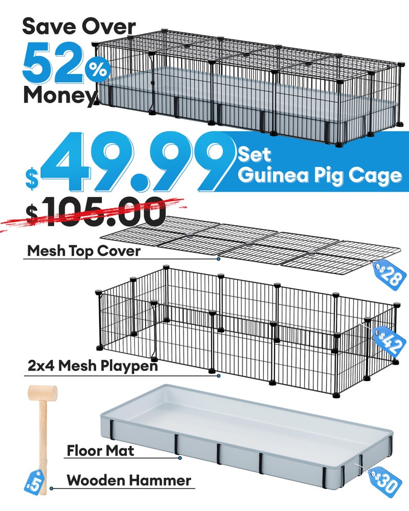 BUCATSTATE Guinea Pig Cages for 2, 20 Panels Guinea Pigs Playpen with Waterproof Mat, Metal Rabbit Cage Indoor for Hedgehogs, Quail, Chickens (56" L x 24" W x 12" H) - Image 3