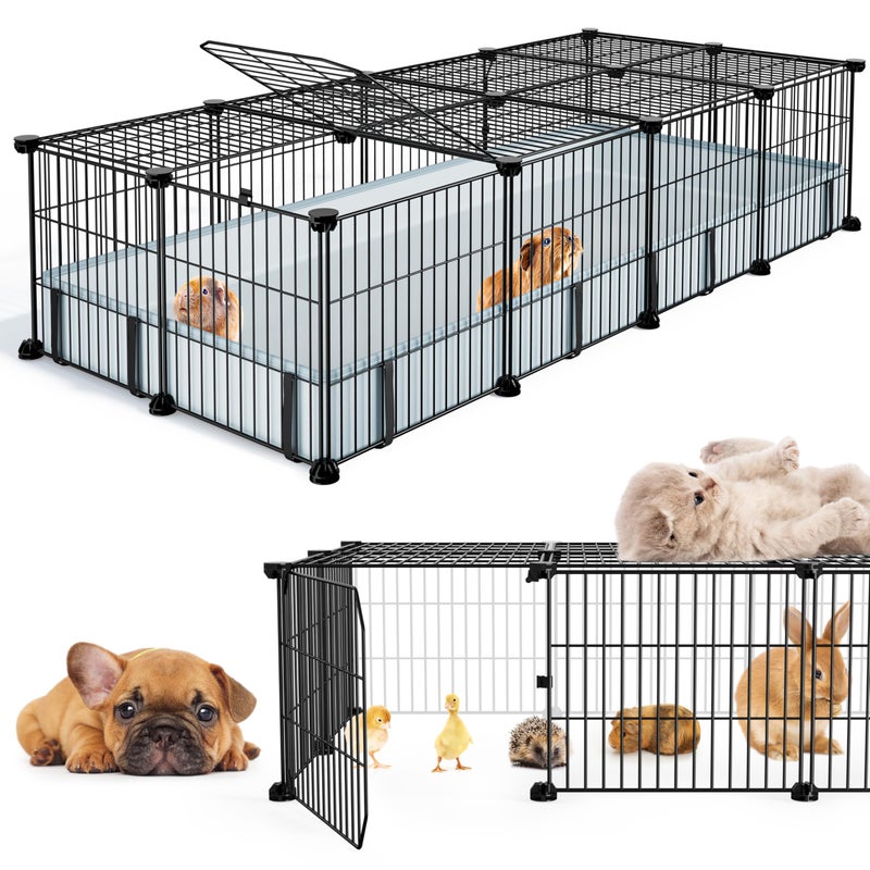 BUCATSTATE Guinea Pig Cages for 2, 20 Panels Guinea Pigs Playpen with Waterproof Mat, Metal Rabbit Cage Indoor for Hedgehogs, Quail, Chickens (56" L x 24" W x 12" H) - Image 1