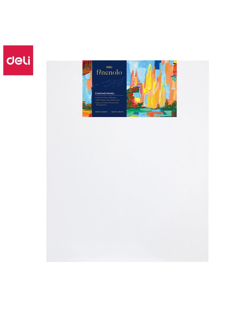 Deli Finenolo EC280-6 Canvas Panel 40×50cm (15.7×19.7in) – 100% Cotton, 280gsm Pre-Stretched Canvas Board for Acrylic, Oil & Watercolor Painting – Artist Canvas for Beginners & Professionals, White - Image 1