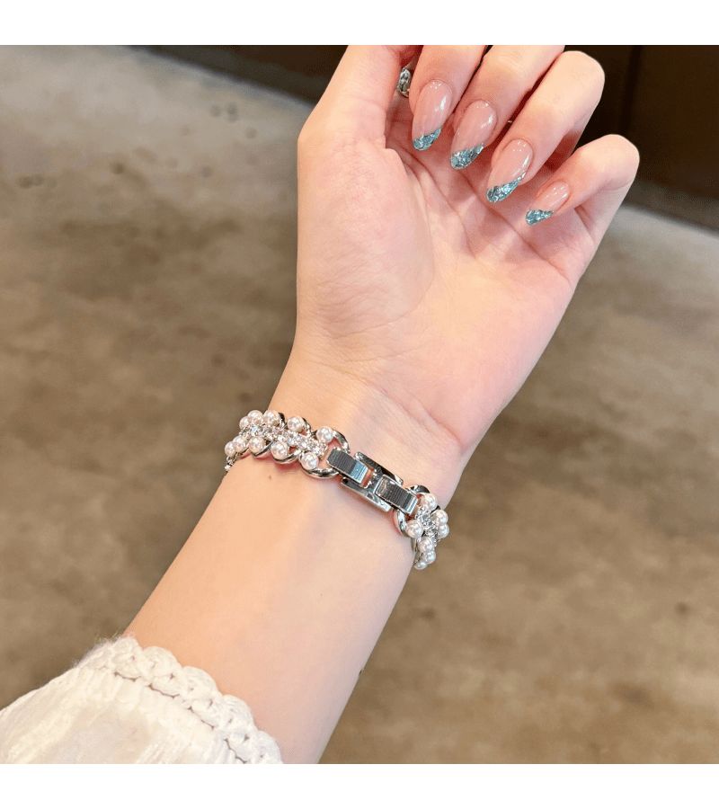 Pearl Inlaid Diamond Metal Watch Strap 18mm Mixed Colors For Smart Watch Compatible With Various Watch Models Handmade - Image 3