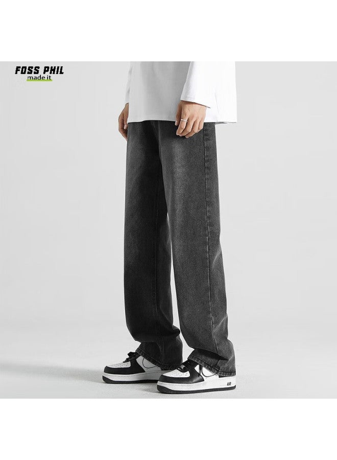 Foss Phil Men's Jeans, Summer Loose Thin Versatile Straight-leg Pants, American-style Wide-leg Casual Trousers, Zw8374, Black, XL - Image 2