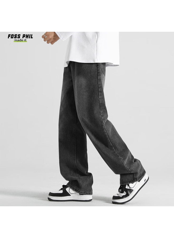 Foss Phil Men's Jeans, Summer Loose Thin Versatile Straight-leg Pants, American-style Wide-leg Casual Trousers, Zw8374, Black, XL - Image 3