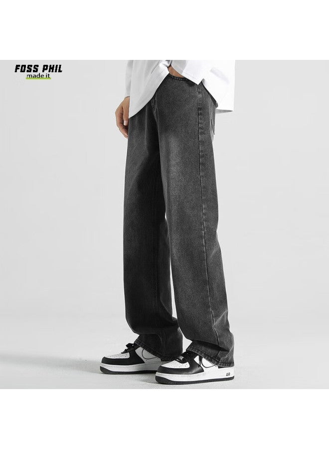 Foss Phil Men's Jeans, Summer Loose Thin Versatile Straight-leg Pants, American-style Wide-leg Casual Trousers, Zw8374, Black, XL - Image 1