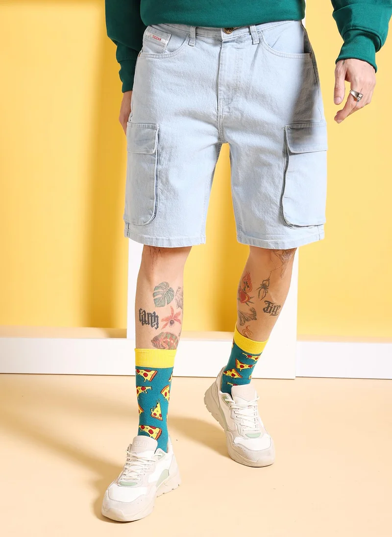 ذا انديان كراج كو Men G-505-CARGO SHORTS Solid Mid-Rise Denim Cargo Shorts