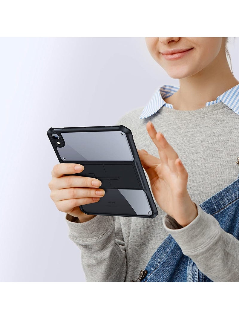حافظة iPad Mini 6 مع حامل، 8.3 بوصة (2021، الجيل السادس) ظهر شفاف رفيع، ممتص للصدمات من مادة TPU الناعمة، غطاء كاميرا مدمج، يدعم شحن قلم Apple Pencil - أسود - Image 5