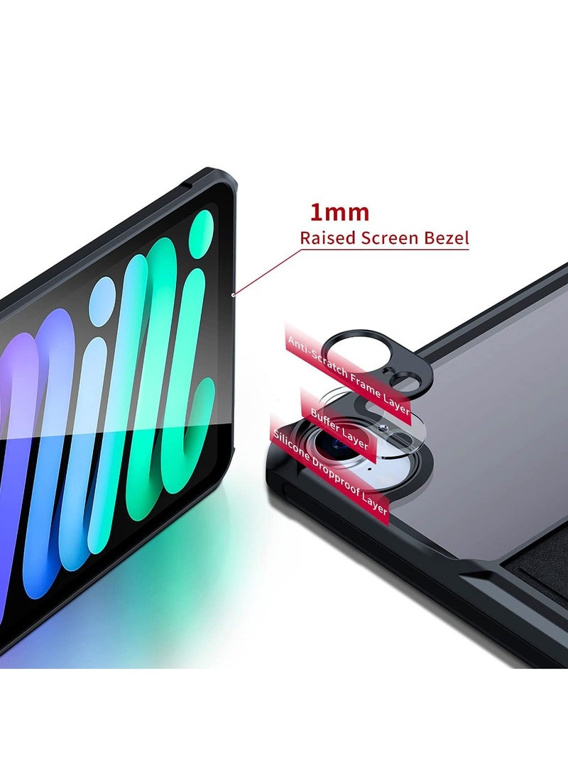 حافظة iPad Mini 6 مع حامل، 8.3 بوصة (2021، الجيل السادس) ظهر شفاف رفيع، ممتص للصدمات من مادة TPU الناعمة، غطاء كاميرا مدمج، يدعم شحن قلم Apple Pencil - أسود - Image 2