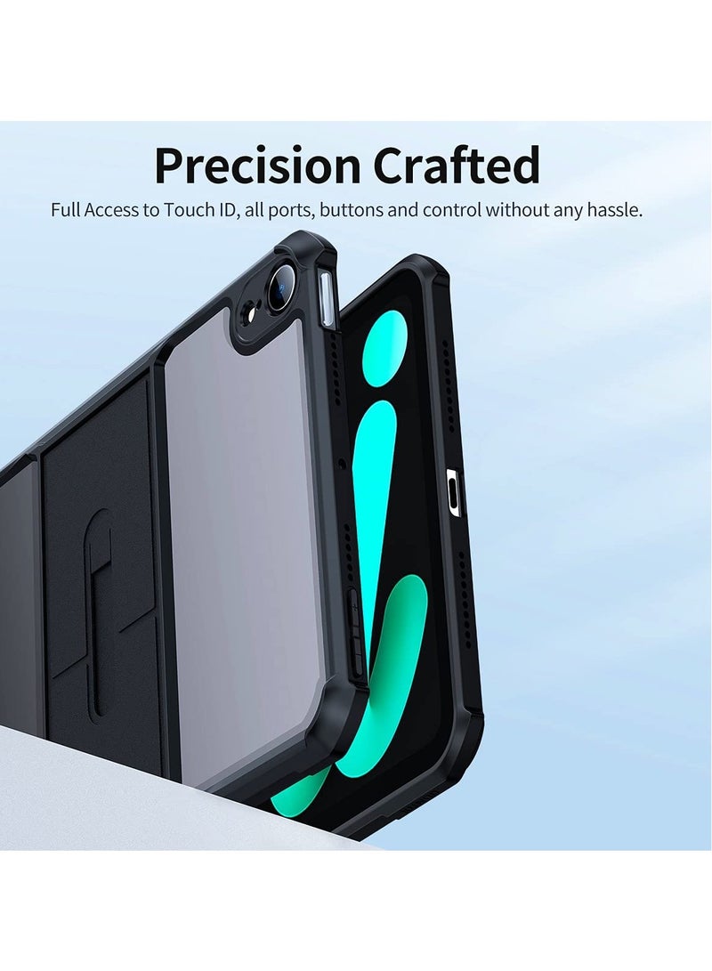حافظة iPad Mini 6 مع حامل، 8.3 بوصة (2021، الجيل السادس) ظهر شفاف رفيع، ممتص للصدمات من مادة TPU الناعمة، غطاء كاميرا مدمج، يدعم شحن قلم Apple Pencil - أسود - Image 3