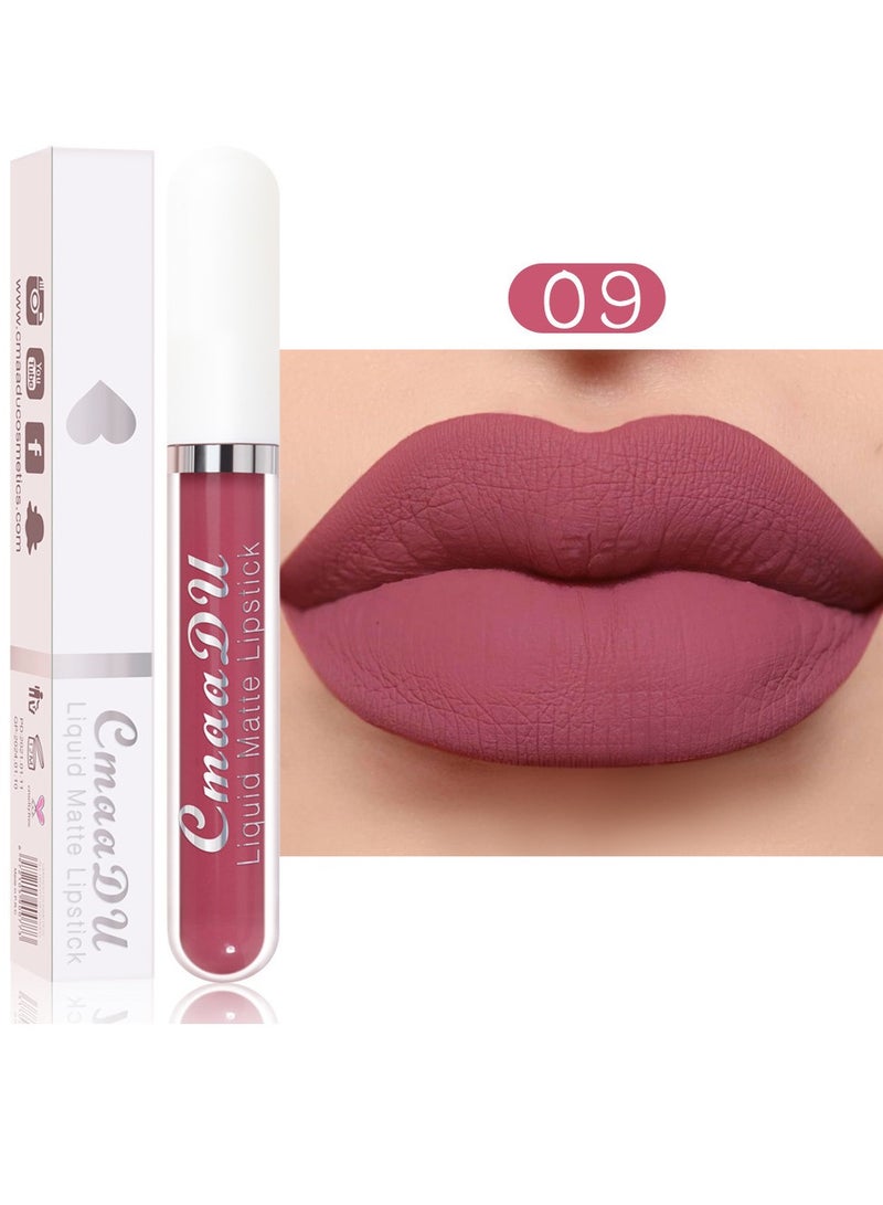 CmaaDu 1 قطعة أحمر شفاه سائل، أحمر شفاه لامع مقاوم للماء، لون غير متلاشي يدوم طويلاً غير لامع، تركيبة طبيعية مرطبة لأقلام تحديد الشفاه لمناسبات متعددة، (لون أحمر شفاه غير لامع_09) - Image 1