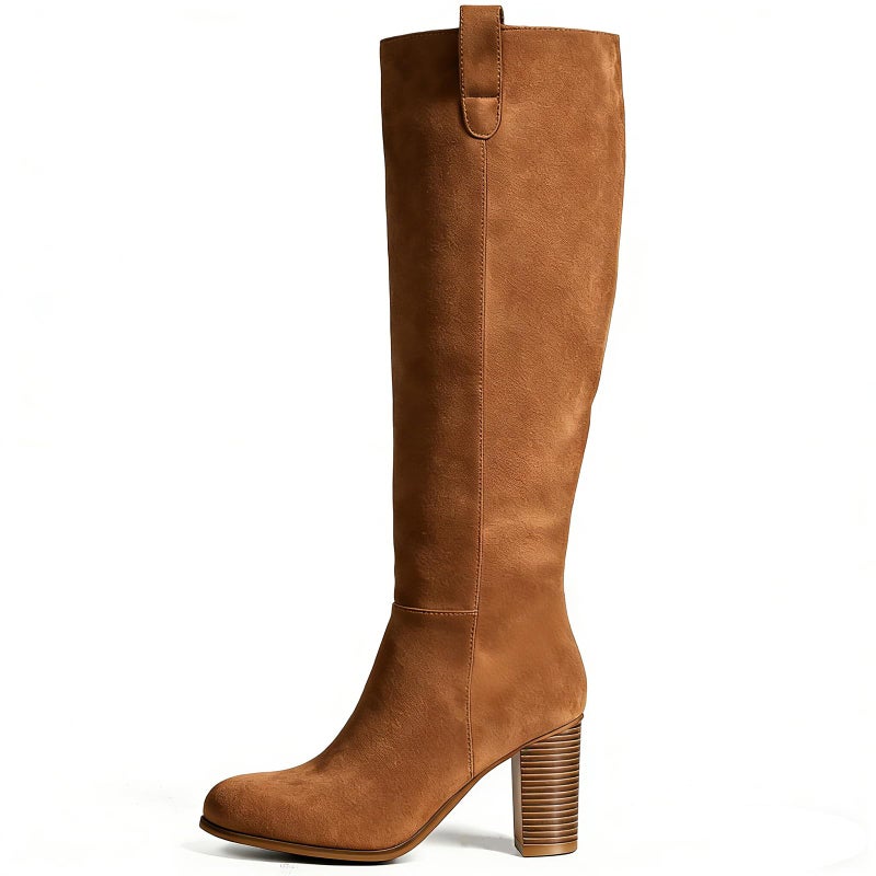 Vipost 3.3-inch Round Toe Suede Knee High Fall Boots for Women,Tall Long High Heel Chunky Block Boots with Side Zipper, Fall Winter Fasion 2025 - Image 1