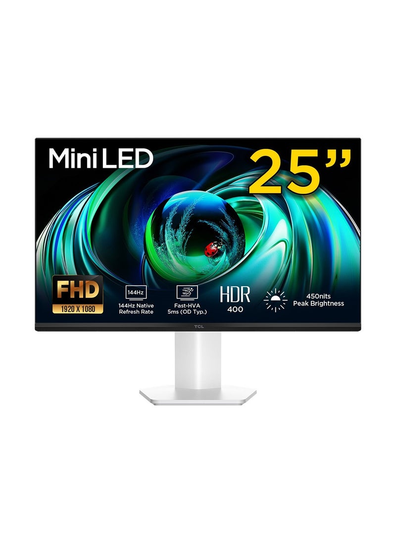 TCL 25G54 25-Inch FHD Mini LED Gaming Monitor, 144Hz Native Refresh Rate, 1ms, 450 Nits, TÜV Rheinland Eye Comfort, Black White - Image 1