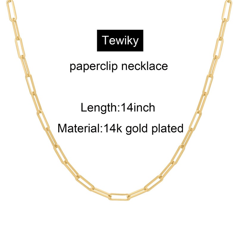 Tewiky Gold Chain for Women, 14k Gold Plated Paperclip Chain Necklace Dainty Choker Necklaces Simple Chunky Paperclip Chain Jewelry - Image 5
